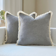 Bibury Reversible Linen Pillow Cover with Tassels Solid Color Home Decor