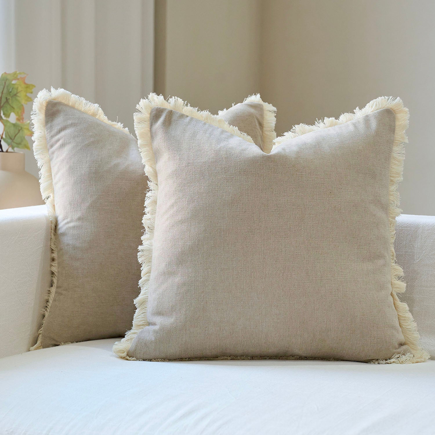 Bibury Reversible Linen Pillow Cover with Tassels Solid Color Home Decor-