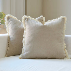 Bibury Reversible Linen Pillow Cover with Tassels Solid Color Home Decor