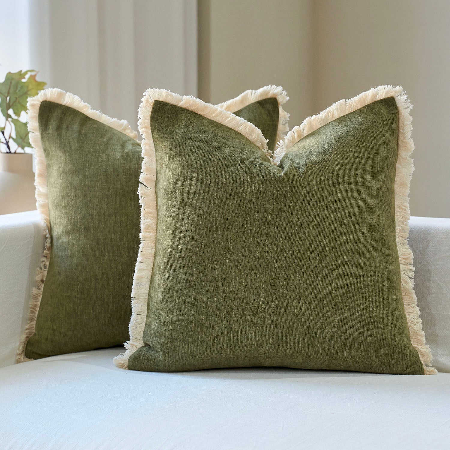 Bibury Reversible Linen Pillow Cover with Tassels Solid Color Home Decor-