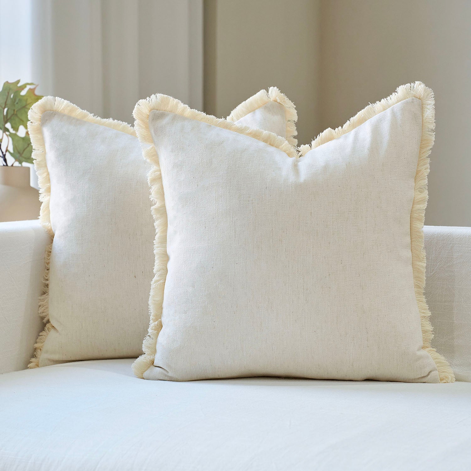 Bibury Reversible Linen Pillow Cover with Tassels Solid Color Home Decor-