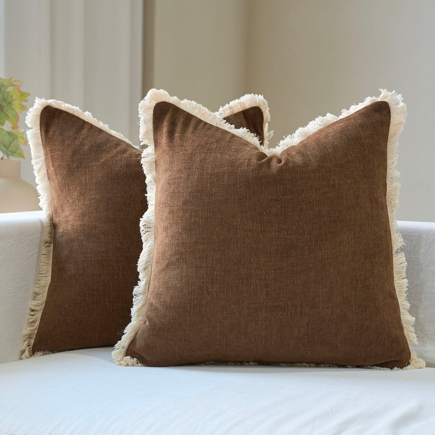 Bibury Reversible Linen Pillow Cover with Tassels Solid Color Home Decor-