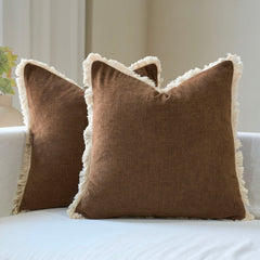 Bibury Reversible Linen Pillow Cover with Tassels Solid Color Home Decor