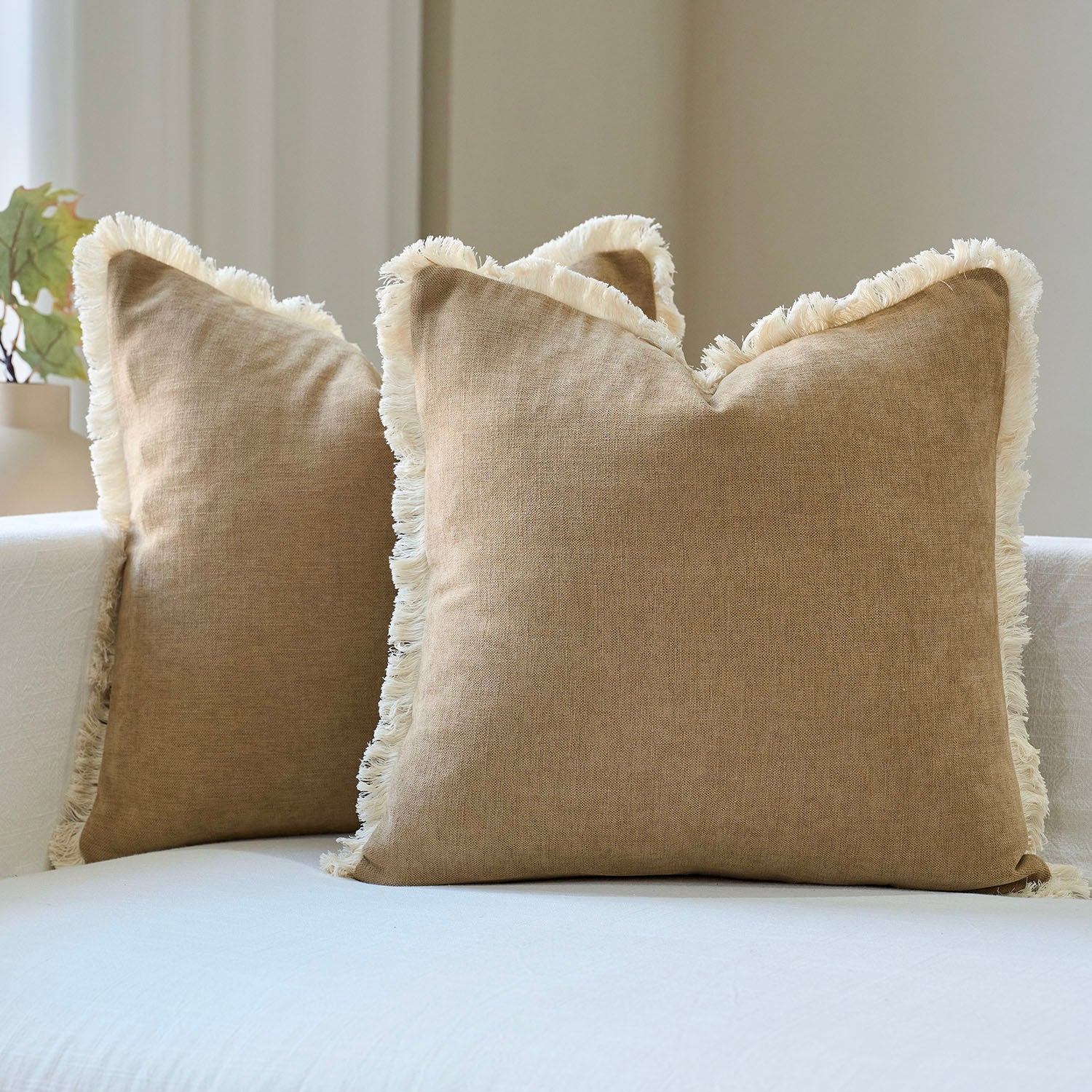 Bibury Reversible Linen Pillow Cover with Tassels Solid Color Home Decor-