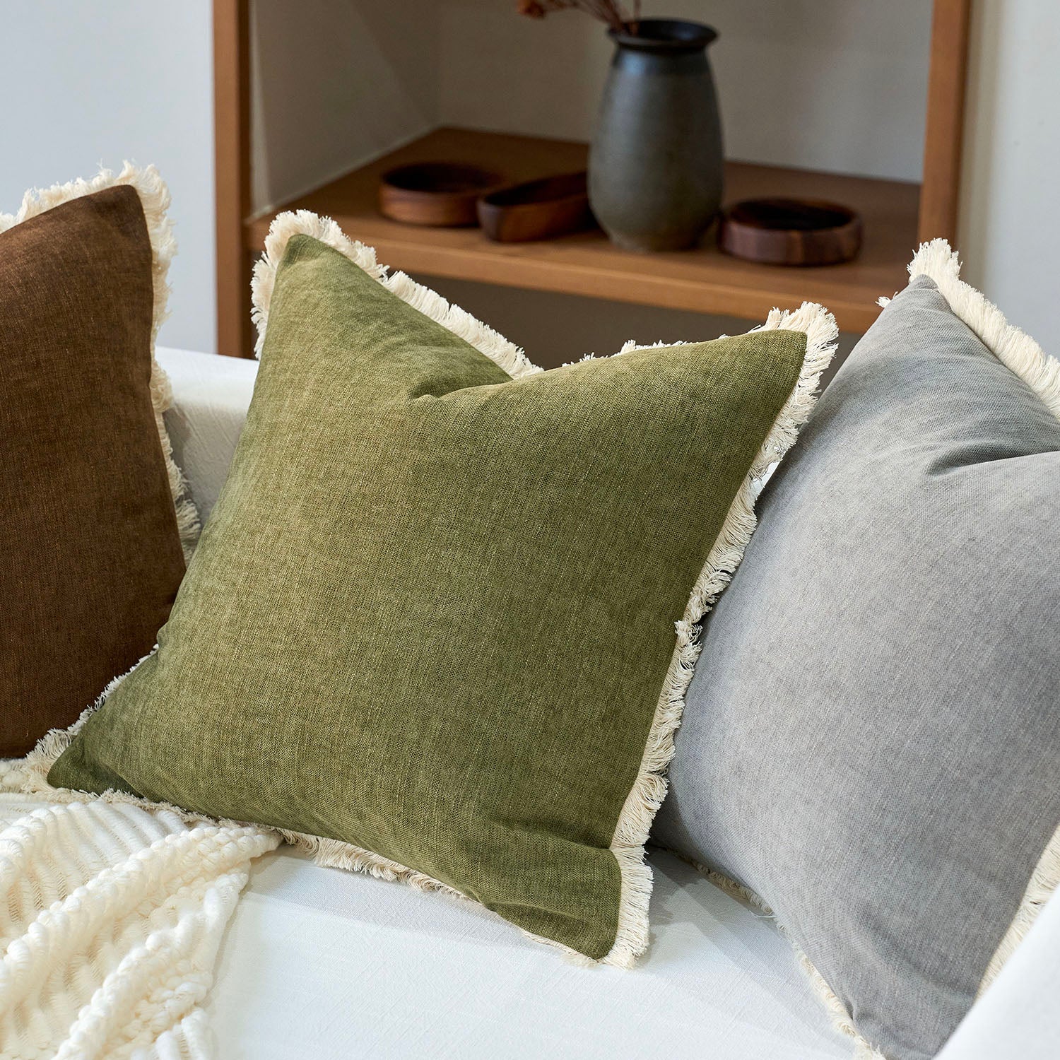 Bibury Reversible Linen Pillow Cover with Tassels Solid Color Home Decor-