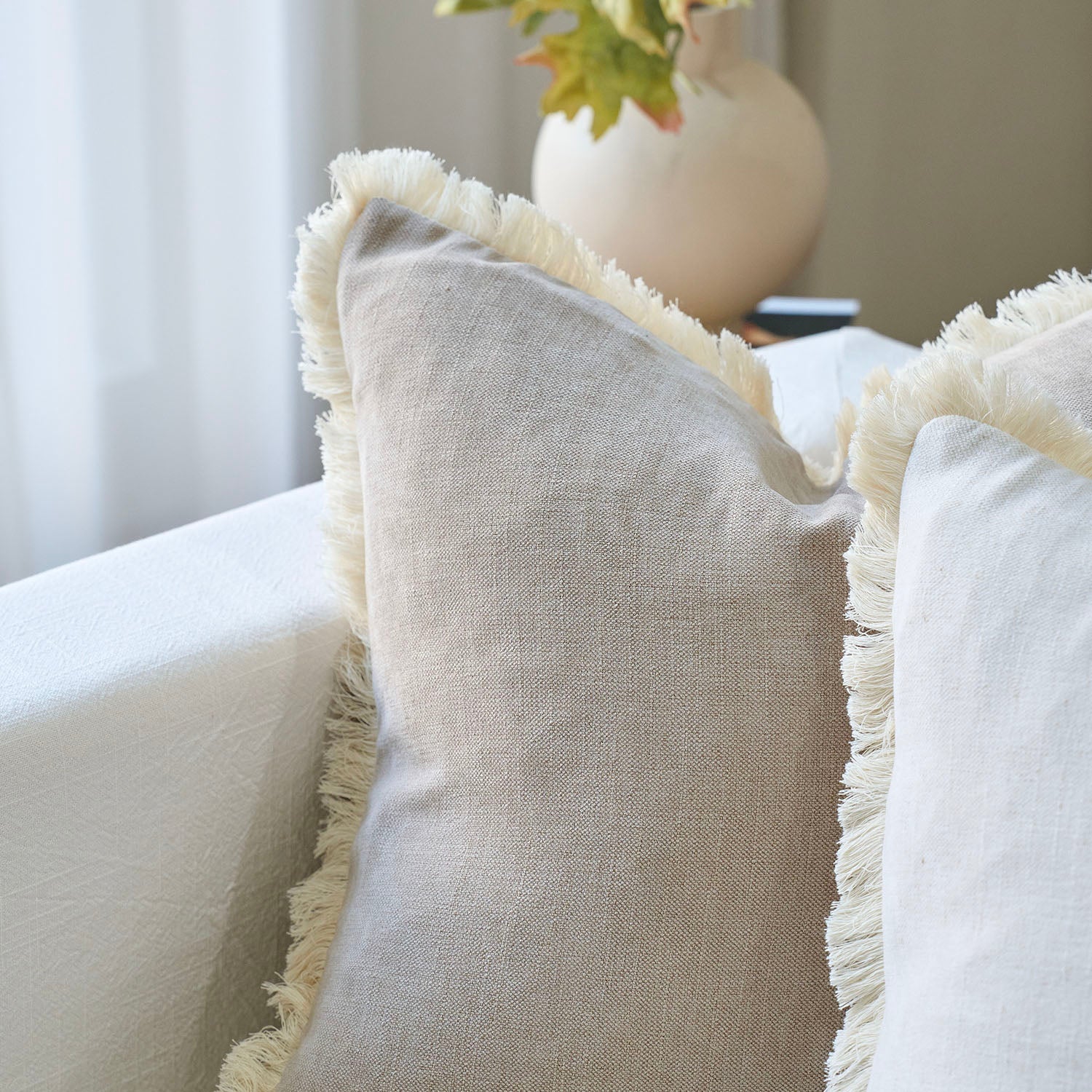 Bibury Reversible Linen Pillow Cover with Tassels Solid Color Home Decor-