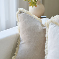 Bibury Reversible Linen Pillow Cover with Tassels Solid Color Home Decor