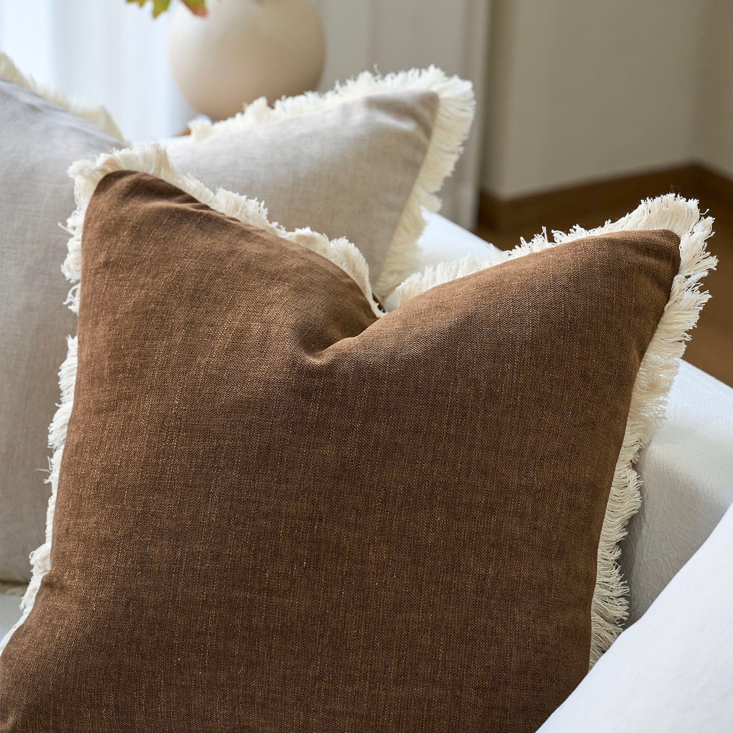 Bibury Reversible Linen Pillow Cover with Tassels Solid Color Home Decor-