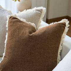 Bibury Reversible Linen Pillow Cover with Tassels Solid Color Home Decor