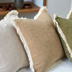 Bibury Reversible Linen Pillow Cover with Tassels Solid Color Home Decor