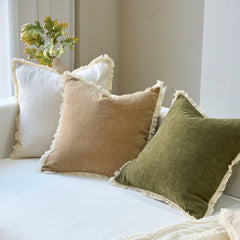 Bibury Reversible Linen Pillow Cover with Tassels Solid Color Home Decor