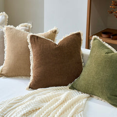 Bibury Reversible Linen Pillow Cover with Tassels Solid Color Home Decor