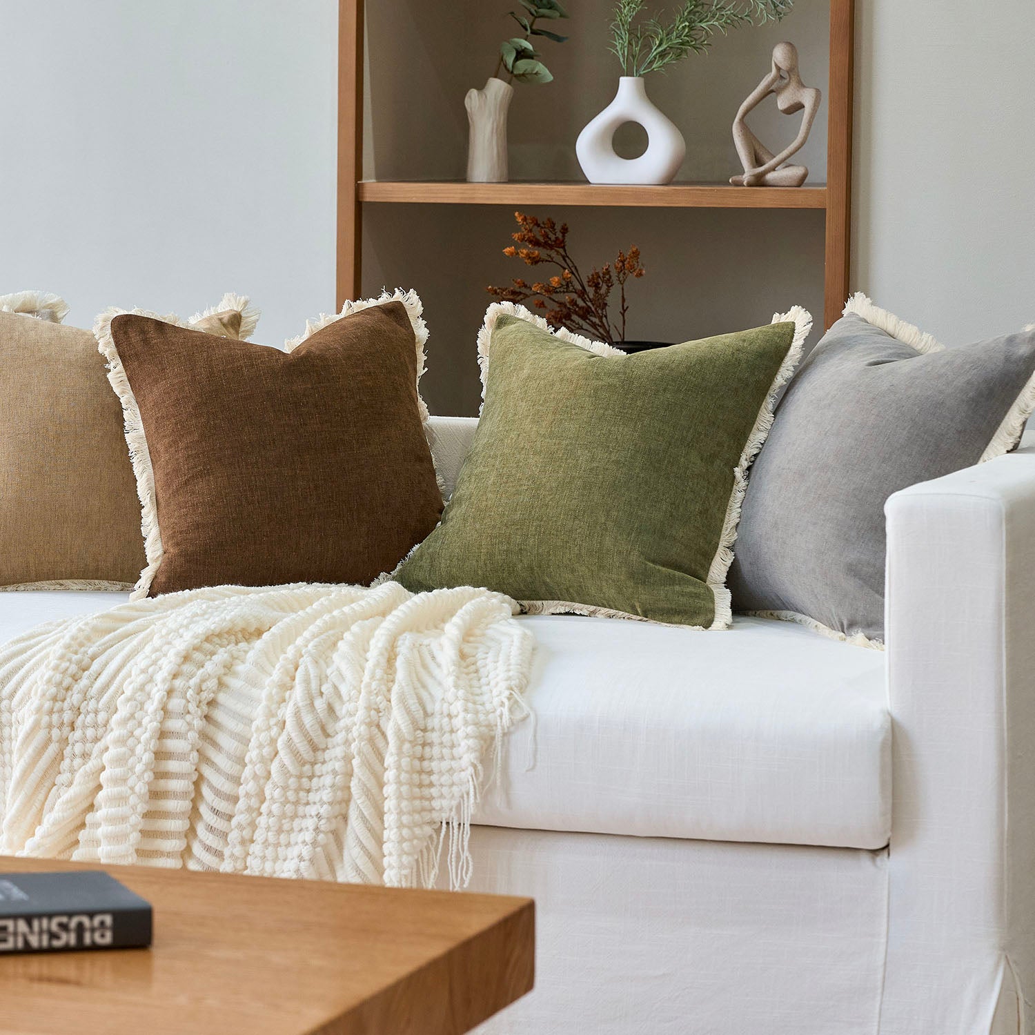 Bibury Reversible Linen Pillow Cover with Tassels Solid Color Home Decor-