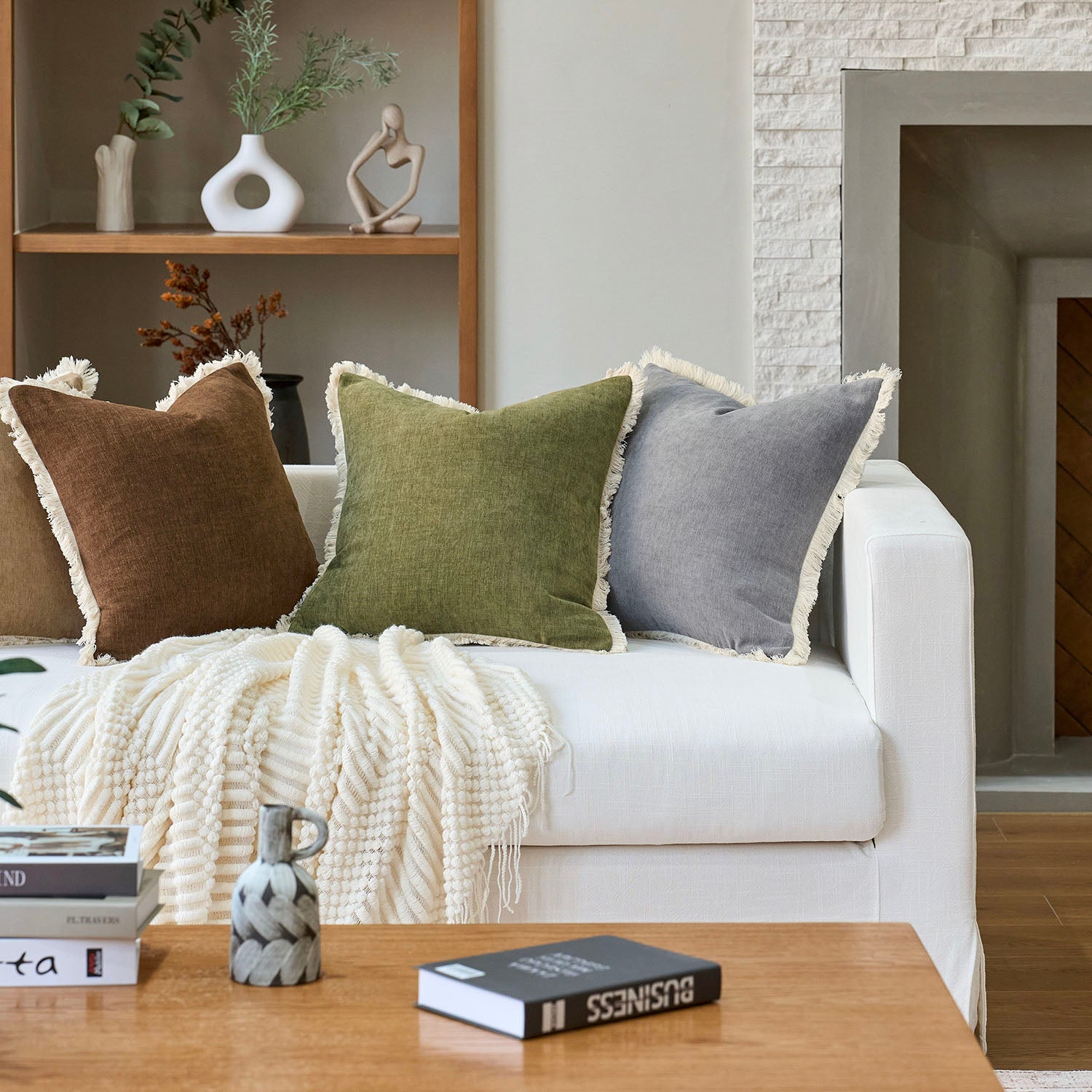 Bibury Reversible Linen Pillow Cover with Tassels Solid Color Home Decor-