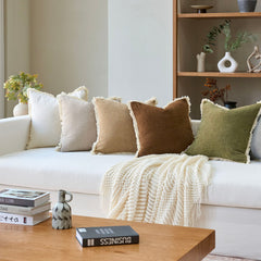 Bibury Reversible Linen Pillow Cover with Tassels Solid Color Home Decor