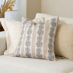 Avon Reversible Floral Block Print Throw Pillow Cover Vintage Striped Neutral Farmhouse Boho Decor