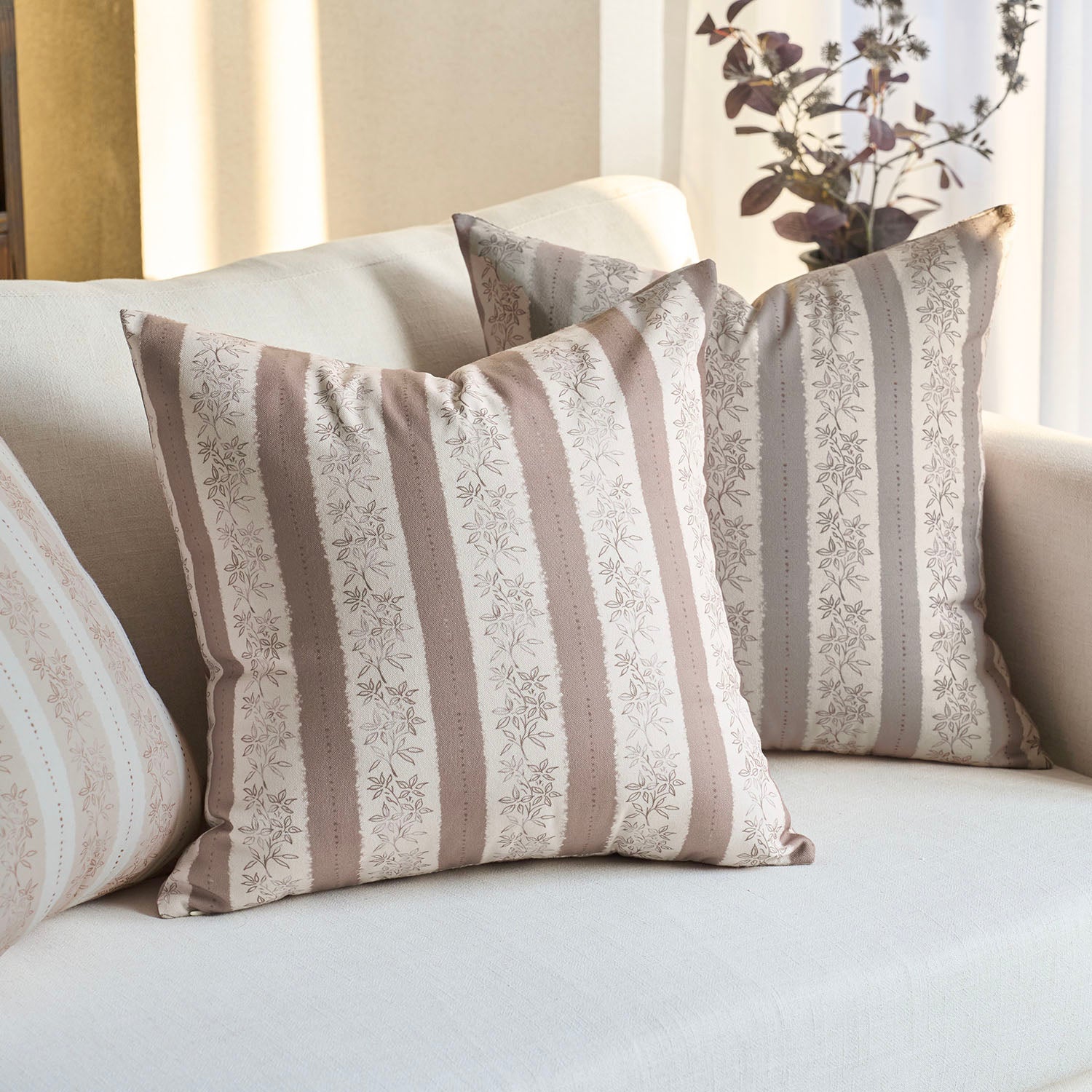 Avallon Stripe Floral Cotton Rustic Pillow Cover Reversible Cushion Case-