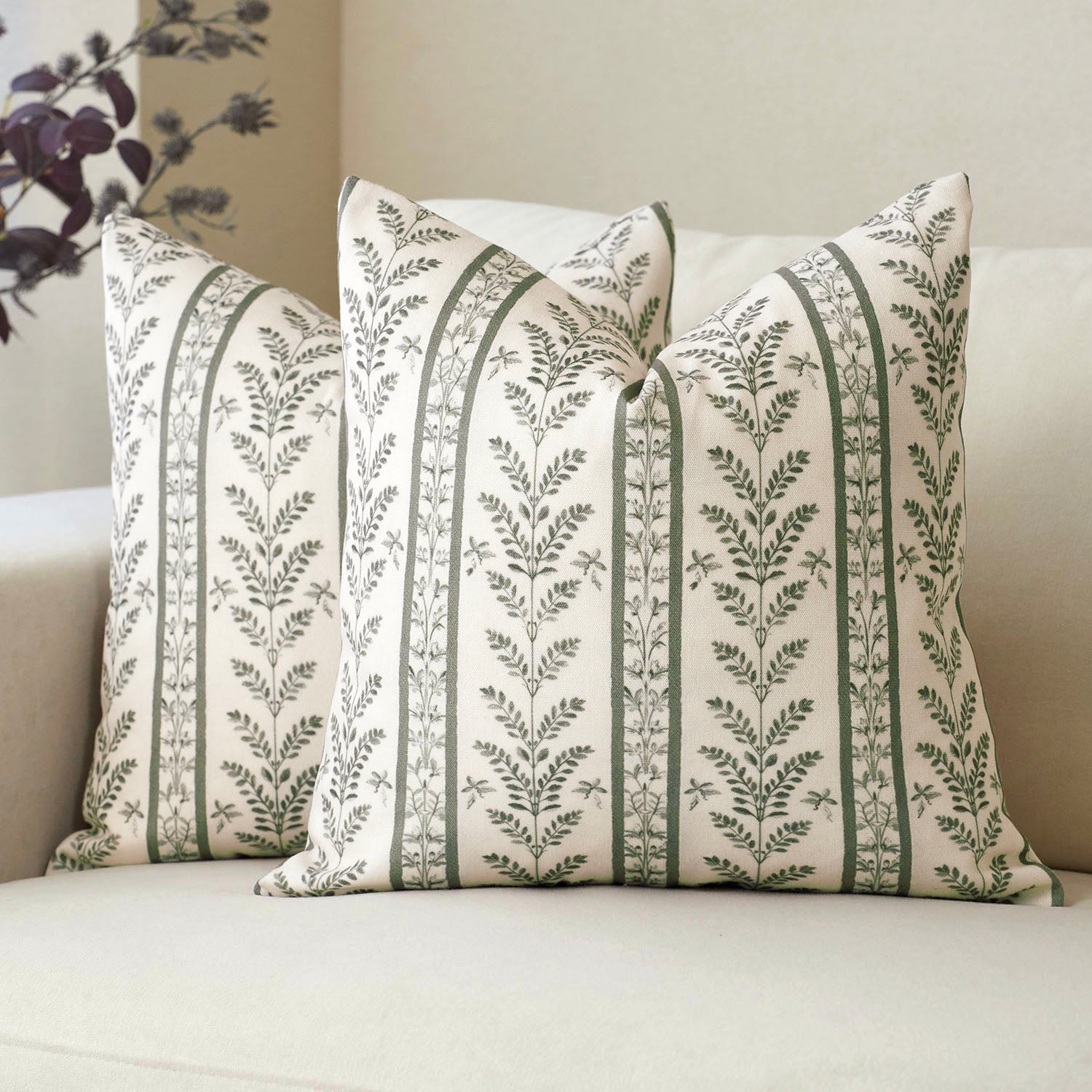 Doux Reversible Floral Block Print Pillow Cover Neutral Boho Farmhouse Striped Accent-