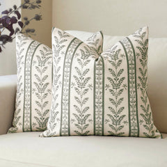 Doux Reversible Floral Block Print Pillow Cover Neutral Boho Farmhouse Striped Accent