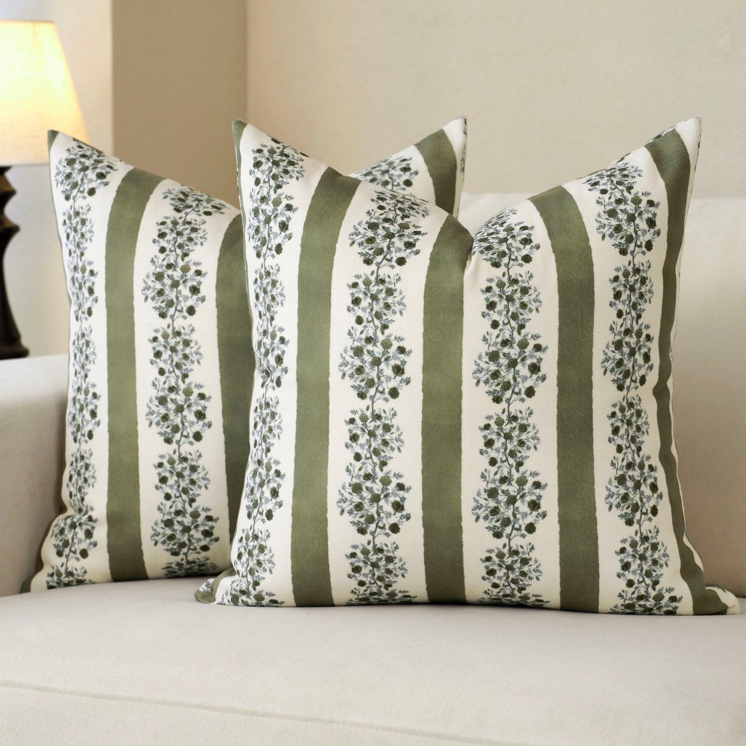Avon Reversible Floral Block Print Throw Pillow Cover Vintage Striped Neutral Farmhouse Boho Decor-