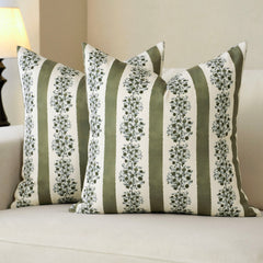 Avon Reversible Floral Block Print Throw Pillow Cover Vintage Striped Neutral Farmhouse Boho Decor
