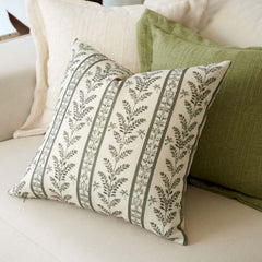 Doux Reversible Floral Block Print Pillow Cover Neutral Boho Farmhouse Striped Accent