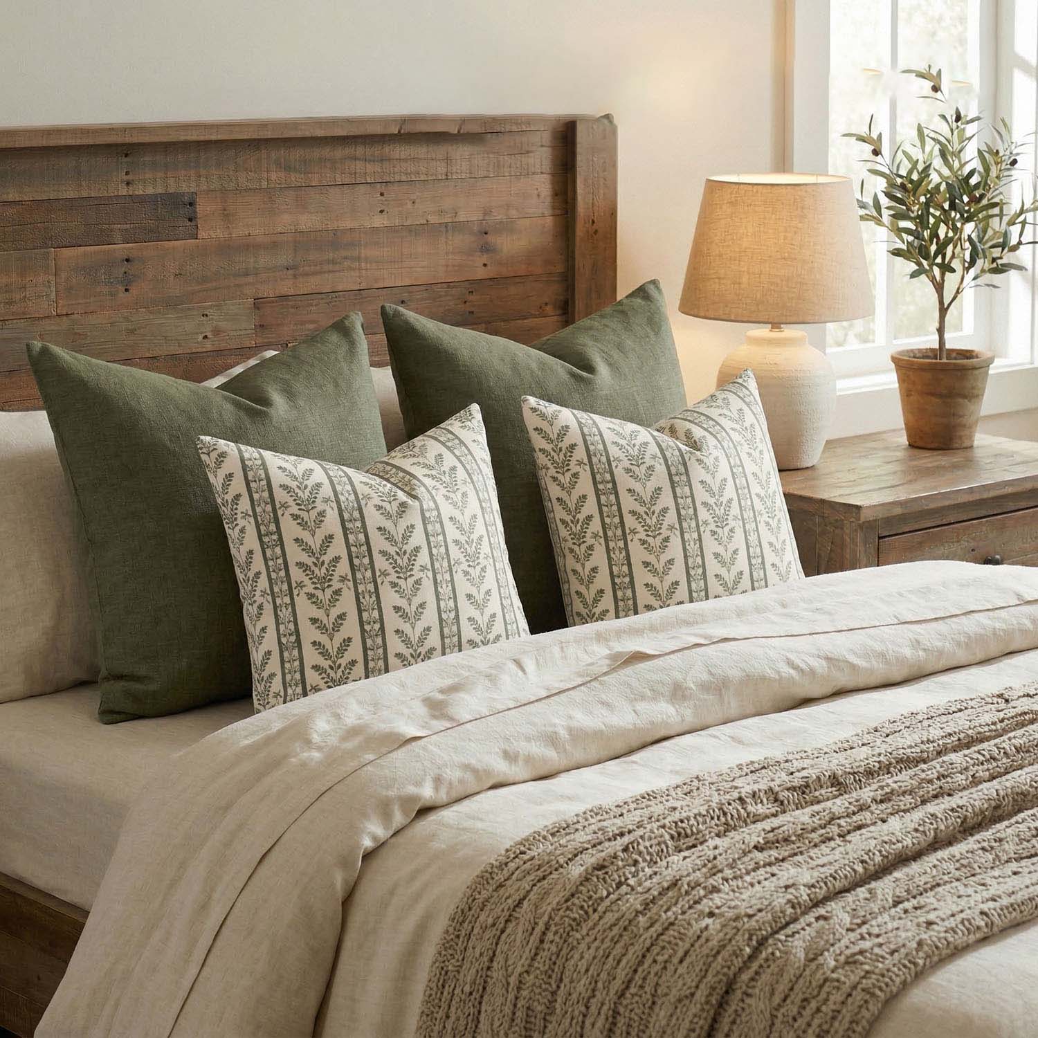 Doux Reversible Floral Block Print Pillow Cover Neutral Boho Farmhouse Striped Accent-