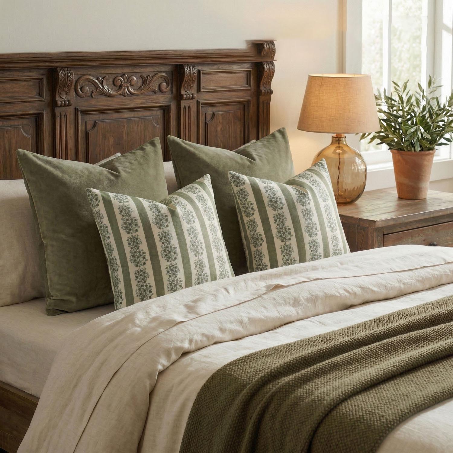 Avon Reversible Floral Block Print Throw Pillow Cover Vintage Striped Neutral Farmhouse Boho Decor-