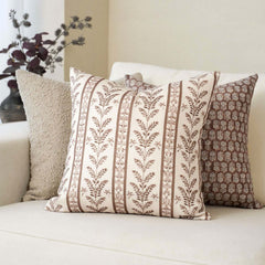 Doux Reversible Floral Block Print Pillow Cover Neutral Boho Farmhouse Striped Accent