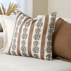 Avon Reversible Floral Block Print Throw Pillow Cover Vintage Striped Neutral Farmhouse Boho Decor