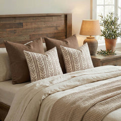 Doux Reversible Floral Block Print Pillow Cover Neutral Boho Farmhouse Striped Accent