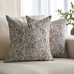 Caudry Block Print Floral Pillow Cover Cotton Rustic Farmhouse Decor