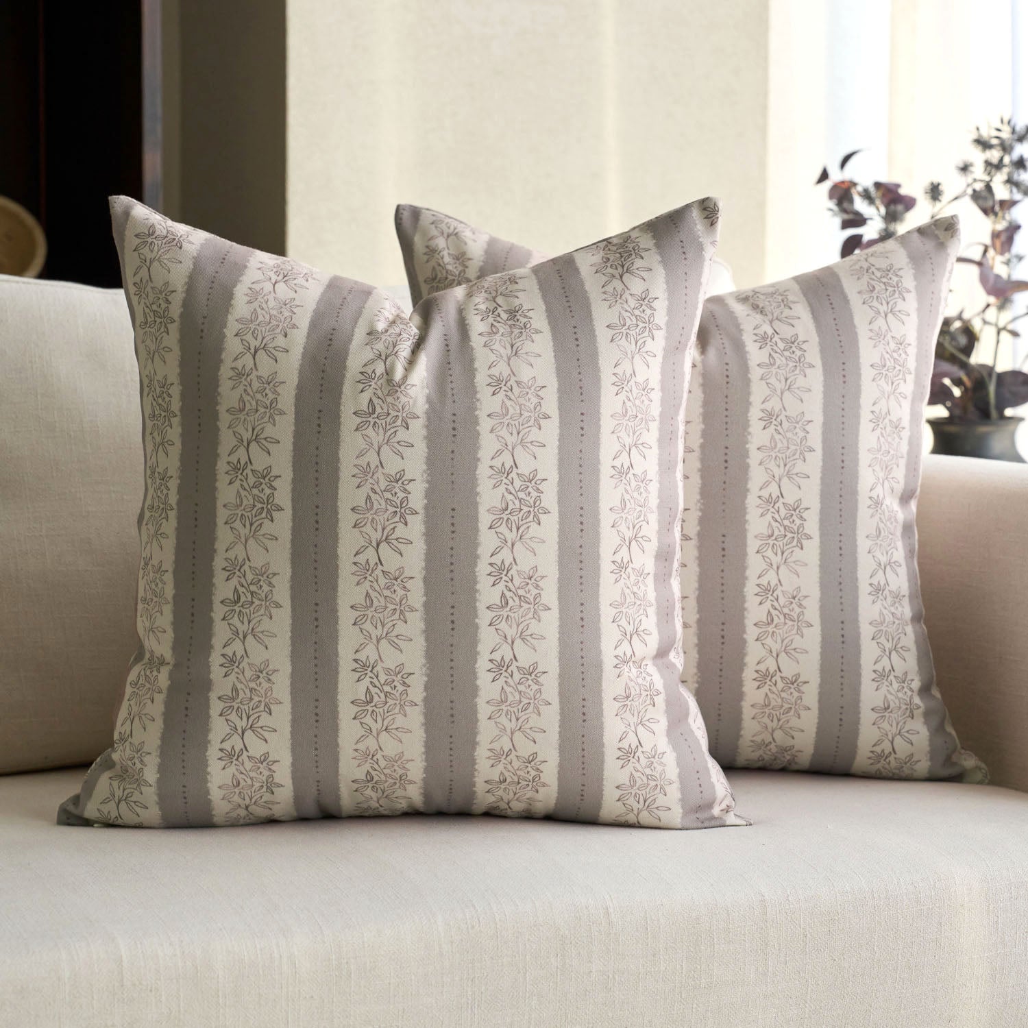 Avallon Stripe Floral Cotton Rustic Pillow Cover Reversible Cushion Case-