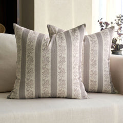 Avallon Stripe Floral Cotton Rustic Pillow Cover Reversible Cushion Case
