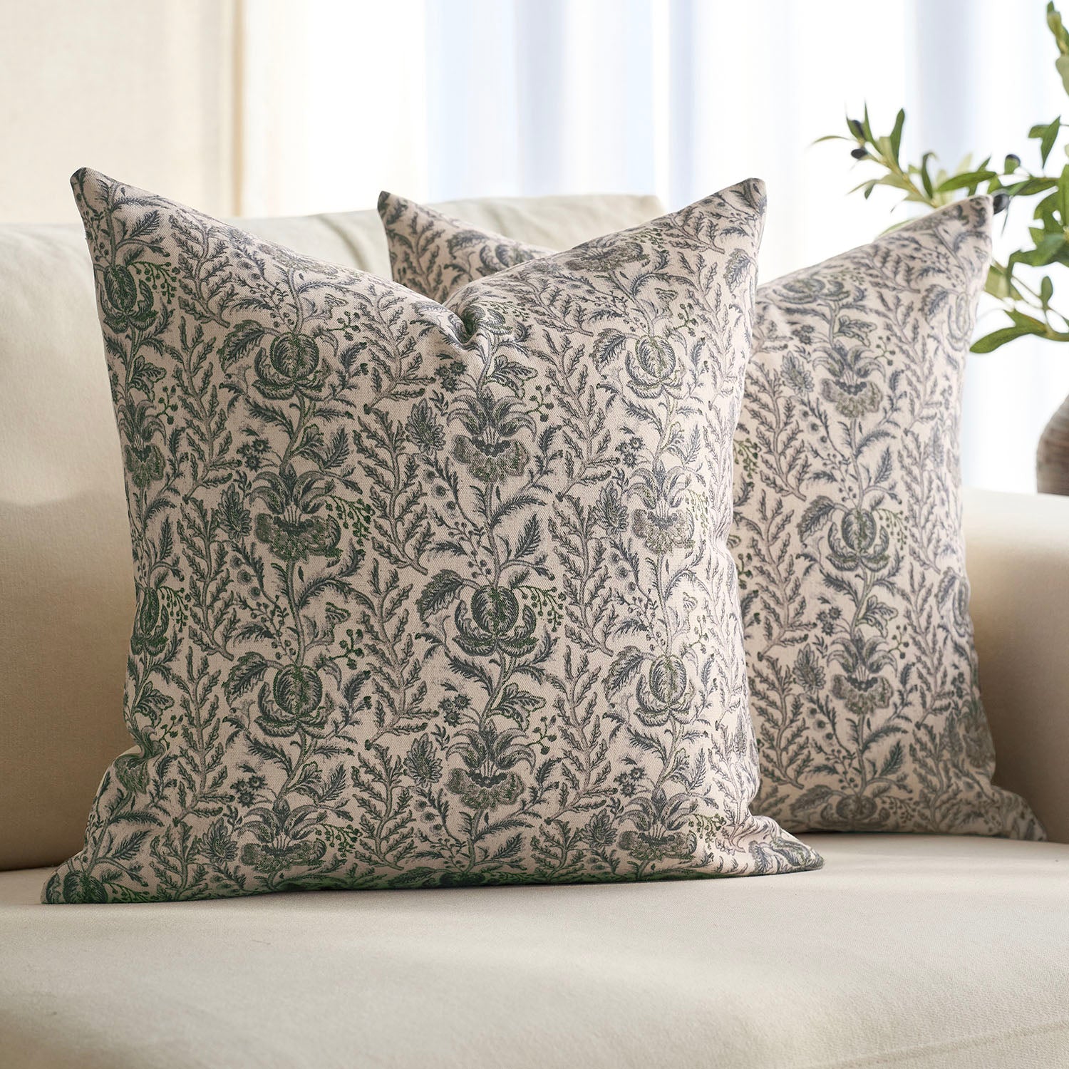 Caudry Block Print Floral Pillow Cover Cotton Rustic Farmhouse Decor-