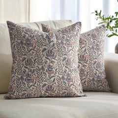 Caudry Block Print Floral Pillow Cover Cotton Rustic Farmhouse Decor