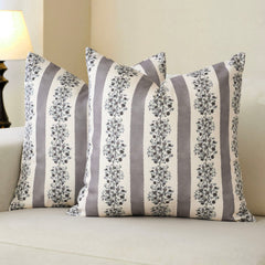 Avon Reversible Floral Block Print Throw Pillow Cover Vintage Striped Neutral Farmhouse Boho Decor