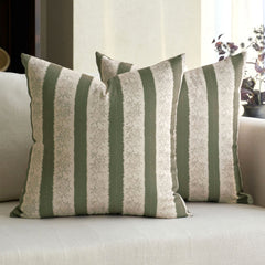 Avallon Stripe Floral Cotton Rustic Pillow Cover Reversible Cushion Case