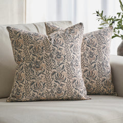 Caudry Block Print Floral Pillow Cover Cotton Rustic Farmhouse Decor