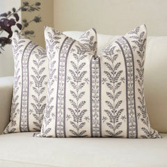Doux Reversible Floral Block Print Pillow Cover Neutral Boho Farmhouse Striped Accent