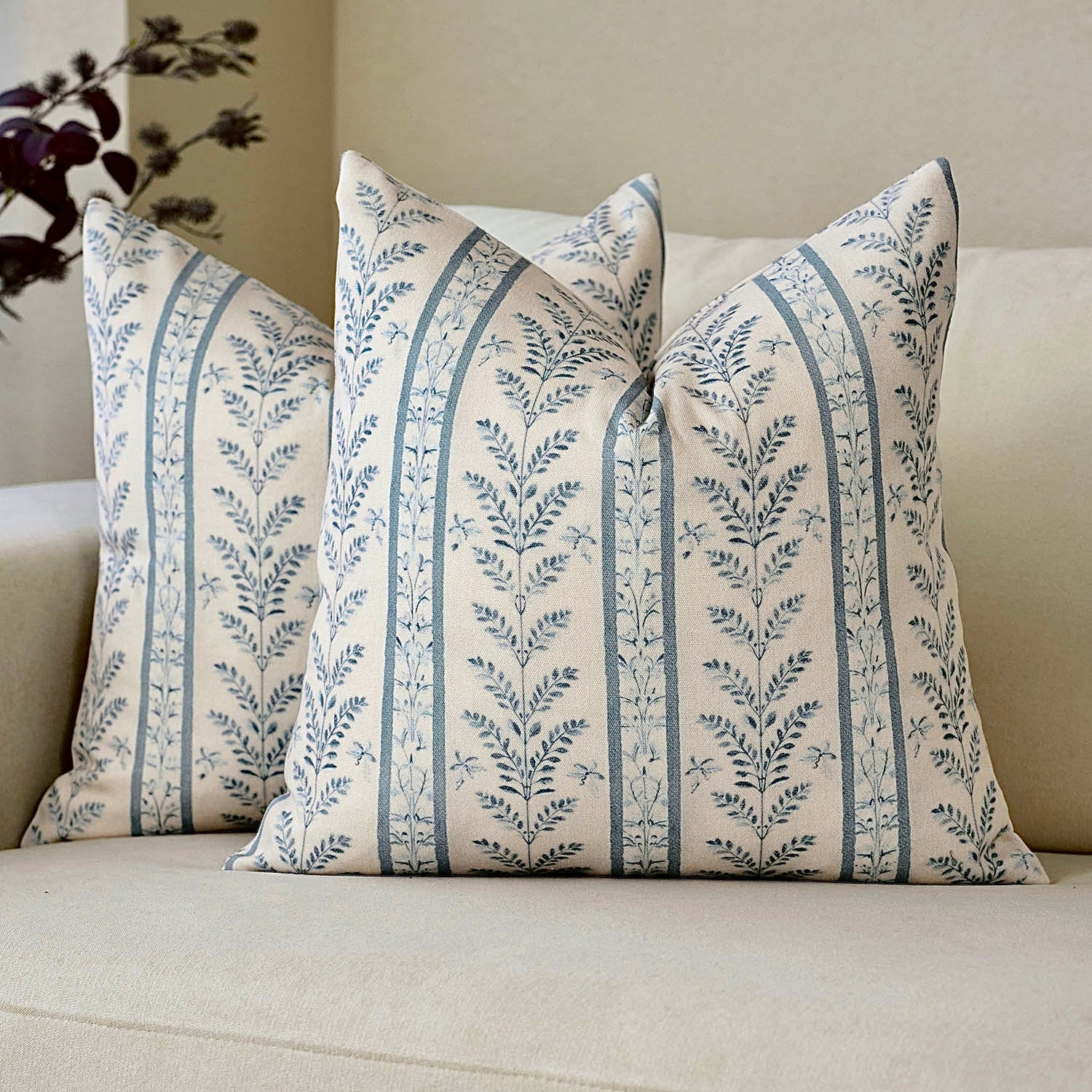 Doux Reversible Floral Block Print Pillow Cover Neutral Boho Farmhouse Striped Accent-
