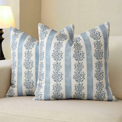 Avon Reversible Floral Block Print Throw Pillow Cover Vintage Striped Neutral Farmhouse Boho Decor