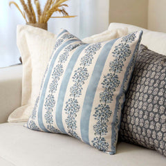 Avon Reversible Floral Block Print Throw Pillow Cover Vintage Striped Neutral Farmhouse Boho Decor