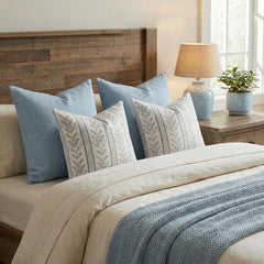 Doux Reversible Floral Block Print Pillow Cover Neutral Boho Farmhouse Striped Accent