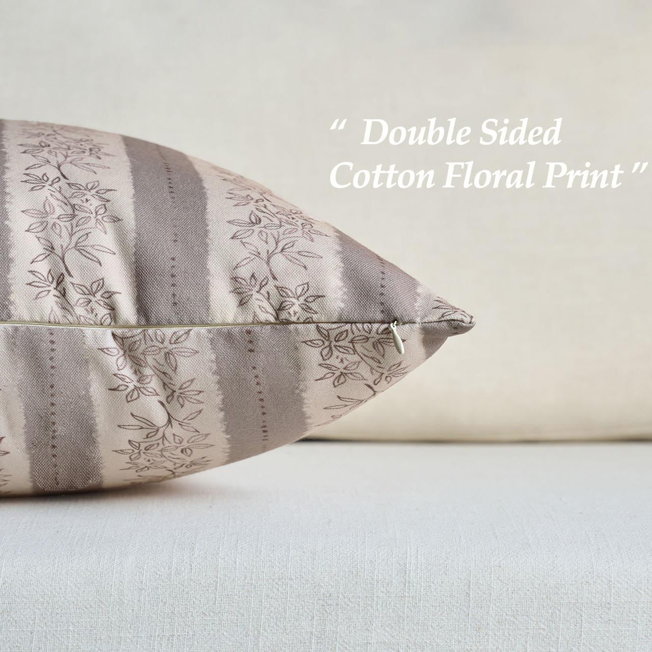 Avallon Stripe Floral Cotton Rustic Pillow Cover Reversible Cushion Case-