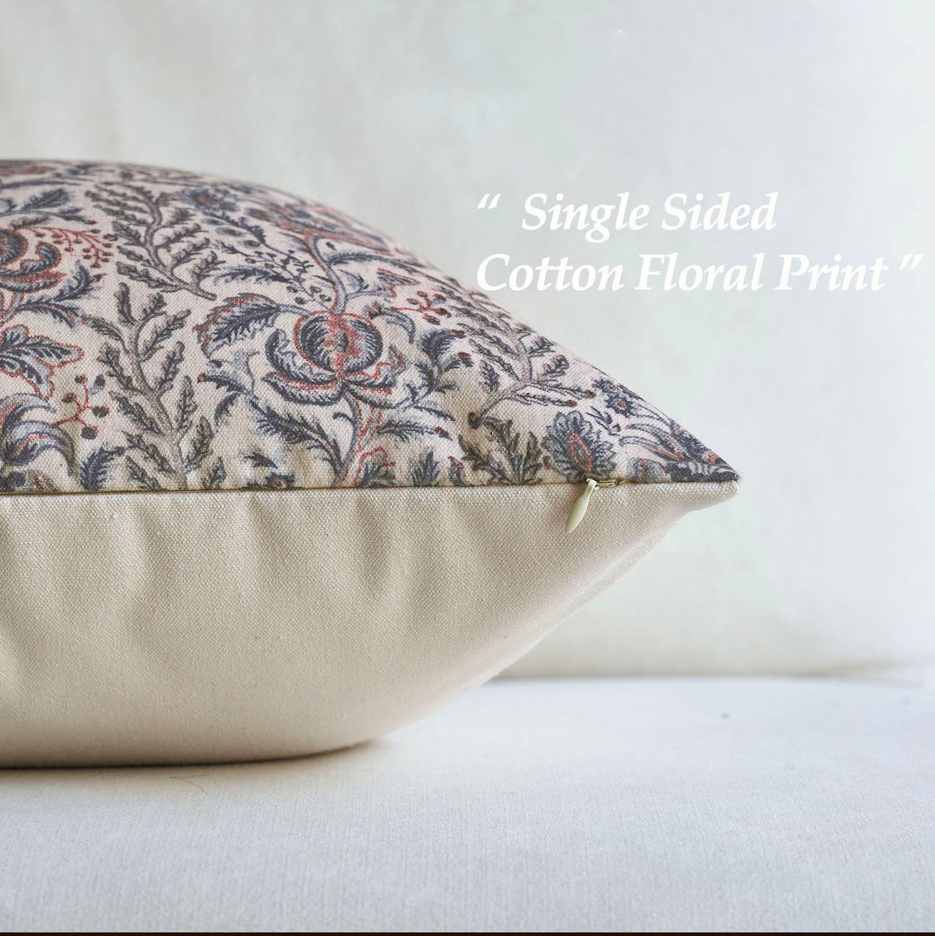 Caudry Block Print Floral Pillow Cover Cotton Rustic Farmhouse Decor-