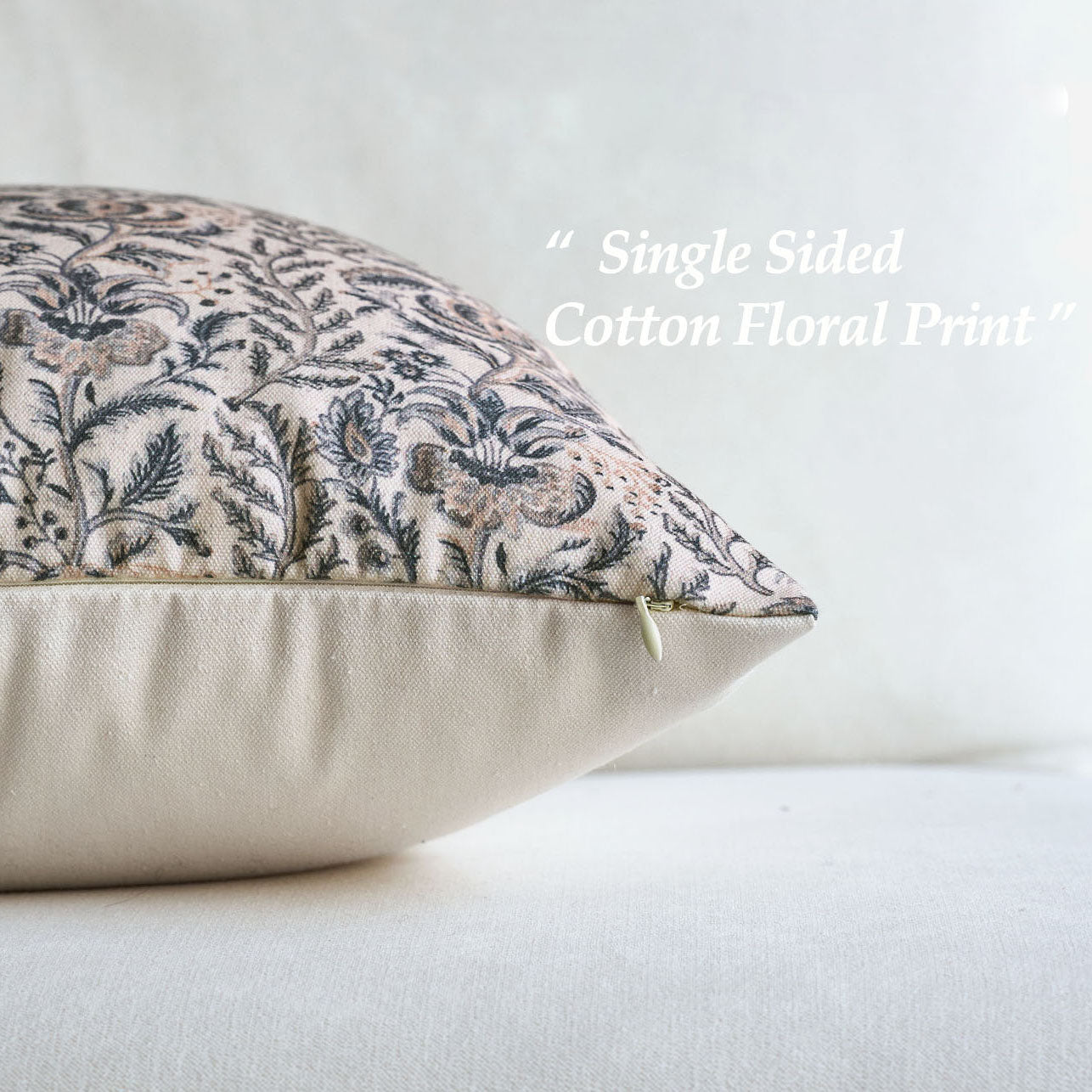 Caudry Block Print Floral Pillow Cover Cotton Rustic Farmhouse Decor-