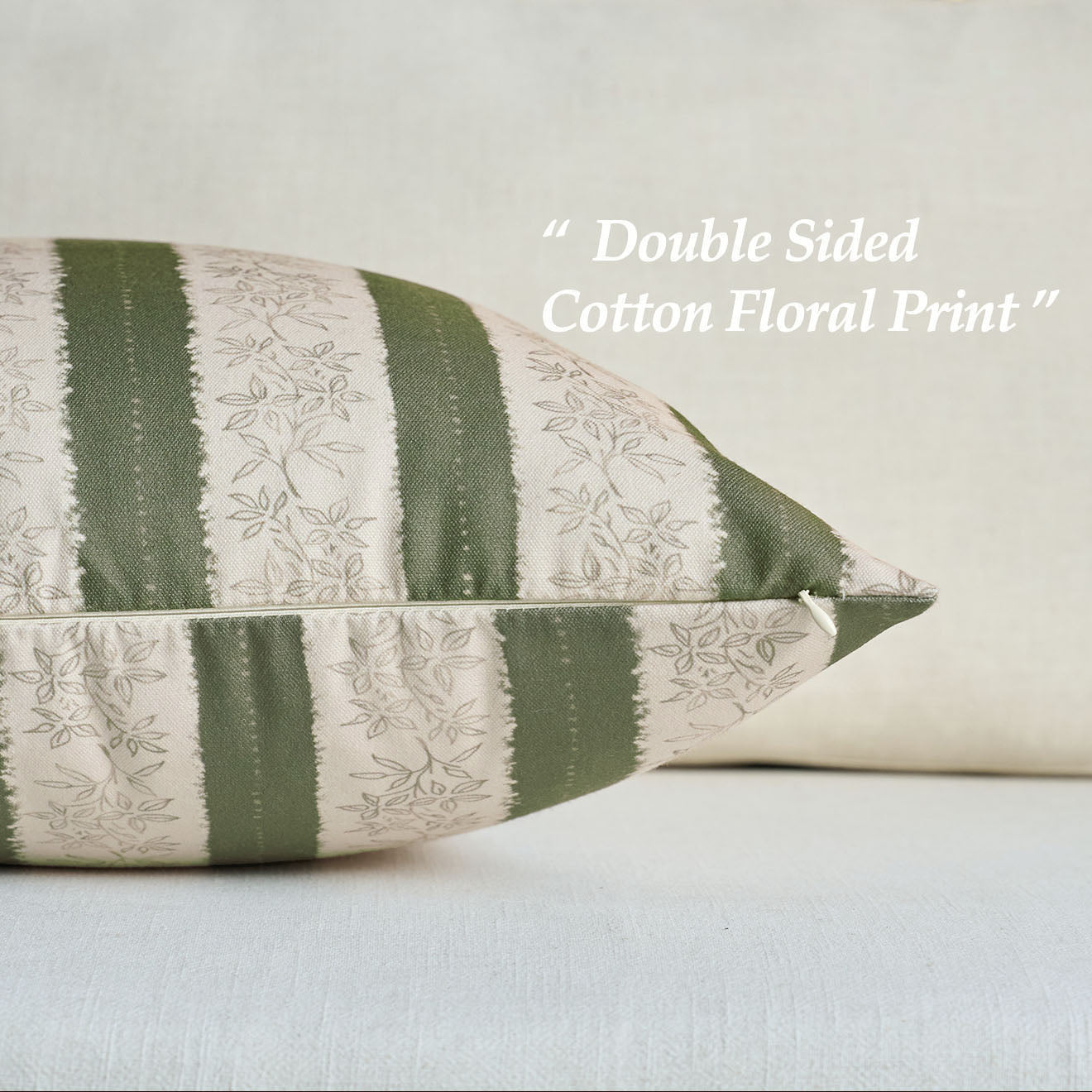 Avallon Stripe Floral Cotton Rustic Pillow Cover Reversible Cushion Case-