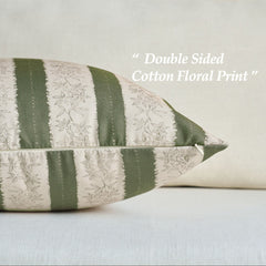 Avallon Stripe Floral Cotton Rustic Pillow Cover Reversible Cushion Case