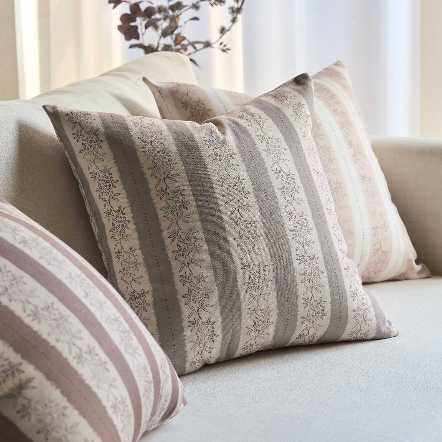 Avallon Stripe Floral Cotton Rustic Pillow Cover Reversible Cushion Case-